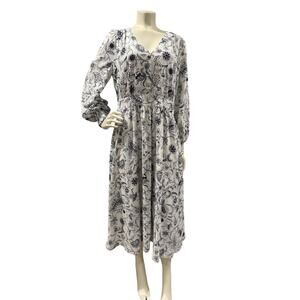 Talbots Women’s Size 6 Navy White Paisley Dress Long Sleeve Flowy Boho